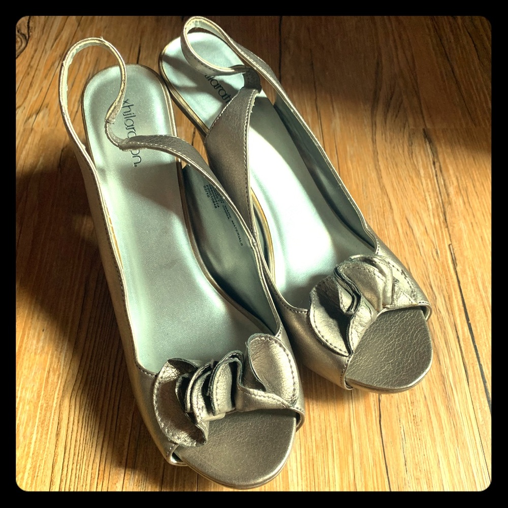 Gold Open Toe Heels Size 7.5